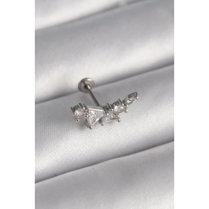 316L Çelik Gümüş Renk Zirkon Taşlı Tragus Piercing