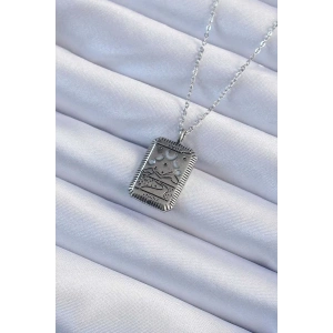 316L Çelik Zincir Eskitme Gümüş Renk Ay Figürlü Tarot Kolye