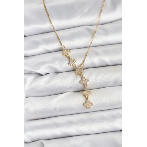 316L Çelik Zincir Gold Renk Yonca Model Kadın Kolye