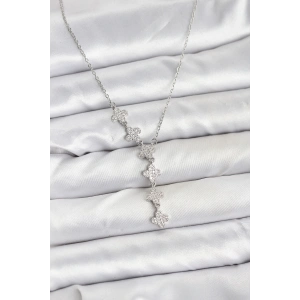 316L Çelik Zincir Gümüş Renk Yonca Model Kadın Kolye