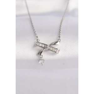 316L Çelik Zincir Gümüş Renk Zirkon Taşlı Kalp Detay Fiyonk Kolye