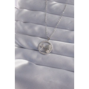 316L Çelik Zincir Gümüş Renk Zirkon Taşlı Yıldız Figürlü Oval Kolye