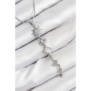 316L Çelik Zirkon Taşlı Güneş Ve Ay Enerji Model Gümüş Renk Kadın Kolye