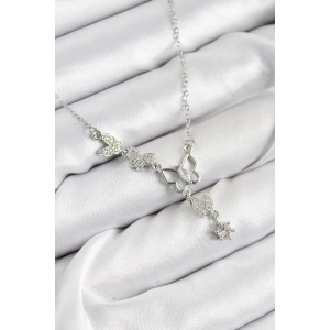 316L Çelik Zirkon Taşlı Kelebek Model Gümüş Renk Kadın Kolye