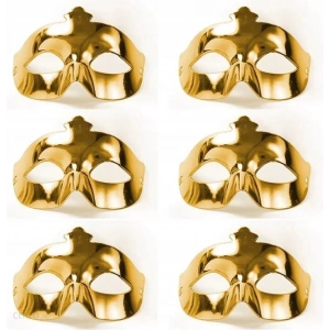 Altın Metalize Renk Düz Balo Parti Maskesi 6 Adet