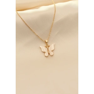 Beyaz Sedefli Kelebek Figürlü Kadın Kolye