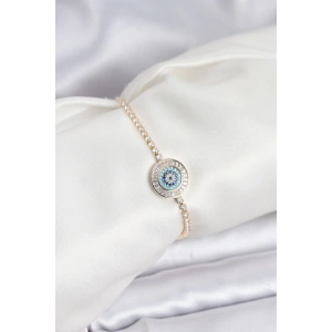 Gold Renk Nazar Model Zirkon Taşlı Asansörlü Su Yolu Bileklik