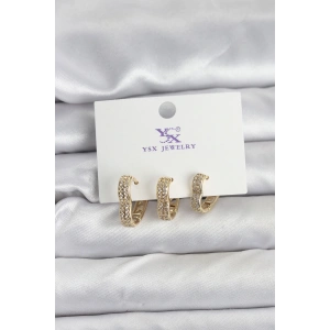 Gold Renk Pirinç Zirkon Taşlı Kalpli Kadın Küpe