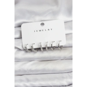 Gümüş Renk Pirinç Zirkon Taşlı Kadın Küpe Seti