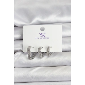 Gümüş Renk Pirinç Zirkon Taşlı Kalpli Kadın Küpe