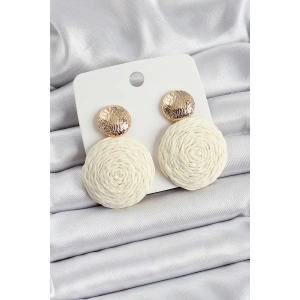 Krem Daire Figürlü Hasır Örgü Model Gold Renk Kadın Küpe