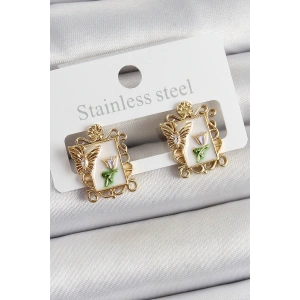 Pirinç Beyaz Mineli Sanatsal Portre Model Gold Renk Kadın Küpe