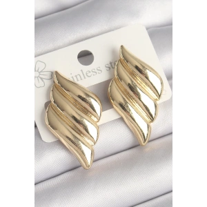 Pirinç Gold Renk 3 Sıralı Dalgalı Model Kadın Küpe