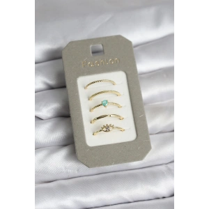 Pirinç Gold Renk 5li Yüzük Seti