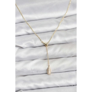 Pirinç Gold Renk Asansörlü Damla Model Kadın Kolye