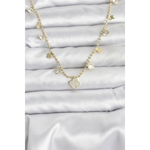 Pirinç Gold Renk Yonca Model Kadın Kolye