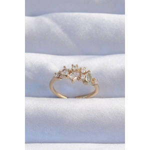 Pirinç Gold Renk Zirkon Taşlı Damla Detay Ayarlanabilir Yüzük