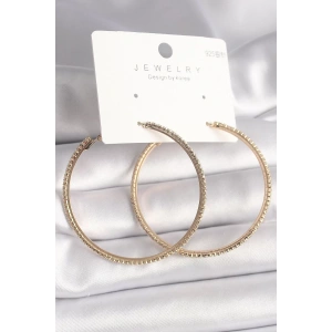 Pirinç Gold Renk Zirkon Taşlı Halka Model Kadın Küpe