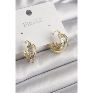 Pirinç Gold Renk Zirkon Taşlı Halka Model Kadın Küpe