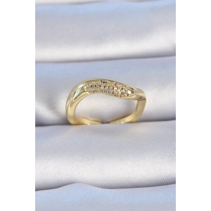 Pirinç Gold Renk Zirkon Taşlı Kadın Yüzük