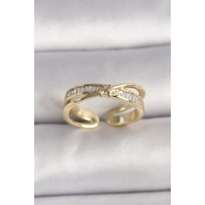 Pirinç Gold Renk Zirkon Taşlı Yıldız Detaylı Ayarlanabilir Kadın Yüzük