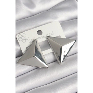 Pirinç Gümüş Renk 3D Üçgen Model Kadın Küpe