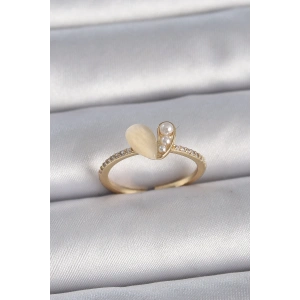 Pirinç Gümüş Renk Ayarlanabilir Zirkon Taşlı Beyaz Mineli Kalp Model Kadın Yüzük