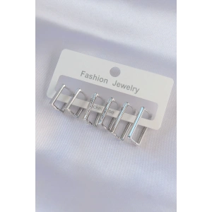 Pirinç Gümüş Renk Dikdörtgen Model Küpe Seti