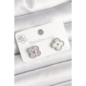 Pirinç Gümüş Renk İşlemeli Yonca Model Kadın Küpe