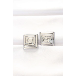 Pirinç Gümüş Renk Kare Form Küpe