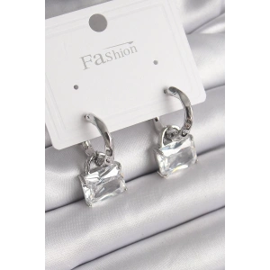 Pirinç Gümüş Renk Sallantı Zirkon Taşlı Çanta Model Kadın Küpe