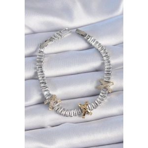 Pirinç Gümüş Renk Taşlı Su Yolu Model VİP Seri Kadın Bileklik