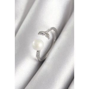 Pirinç Gümüş Renk Top İnci Figür Balık Kuyruğu Model Kadın Yüzük