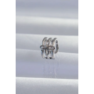 Pirinç Gümüş Renk Yonca Earcuff Küpe