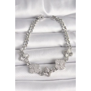 Pirinç Gümüş Renk Zincir Yonca Model Kadın Bileklik