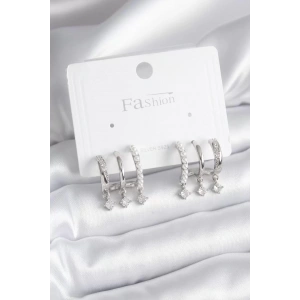 Pirinç Gümüş Renk Zirkon Taş Detay İncili Kadın Küpe