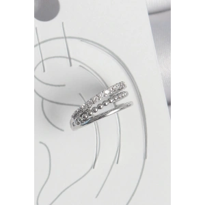 Pirinç Gümüş Renk Zirkon Taşlı 3Lü Sıralı Model Kadın Kıkırdak Küpe