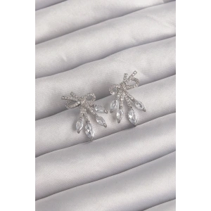 Pirinç Gümüş Renk Zirkon Taşlı Fiyonk Küpe