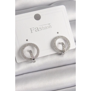 Pirinç Gümüş Renk Zirkon Taşlı Halka Model Kadın Küpe