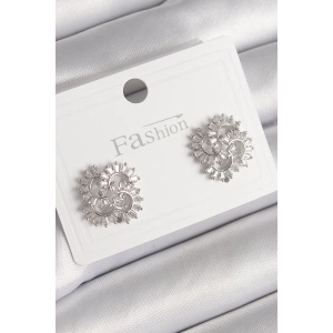 Pirinç Gümüş Renk Zirkon Taşlı Yonca Model Kadın Küpe