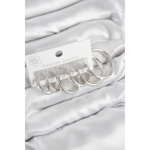 Pirinç Halka Model Gümüş Renk Kadın Set Küpe