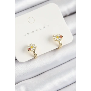 Pirinç Papatya Model Gold Renk Çocuk Küpe