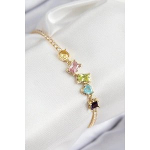 Pirinç Renkli Zirkon Taşlı Geometrik Model Gold Renk Kadın Bileklik