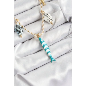 Seramik Motifli Balık Figürlü Model Krem İp Kadın Kolye