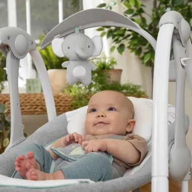 Ingenuity ConvertMe 2si 1 Arada Kompakt Taşınabilir Otomatik Bebek Salıncağı ve Bebek Koltuğu, Pil Tasarrufu Sağlayan Titreşimler, Doğa Sesleri, 0-9 Ay 3-9 kg (Swell)