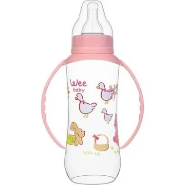 Wee Baby Silikon Kiraz Uçlu Kulplu PP Biberon 150 ml - Pembe