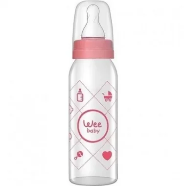 Wee Baby Silikon Uçlu Desenli Cam Biberon 250 cc - Pembe