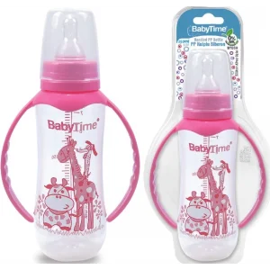 Baby Time Silikon Kiraz Uçlu Kulplu Biberon 150ml - Pembe