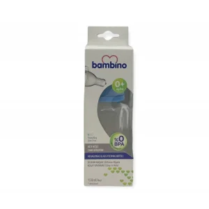 Bambino Altı Köşe Cam Biberon 150 ml - Mavi