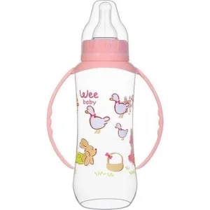 Wee Baby Silikon Kiraz Uçlu Kulplu PP Biberon 150 ml - Pembe
